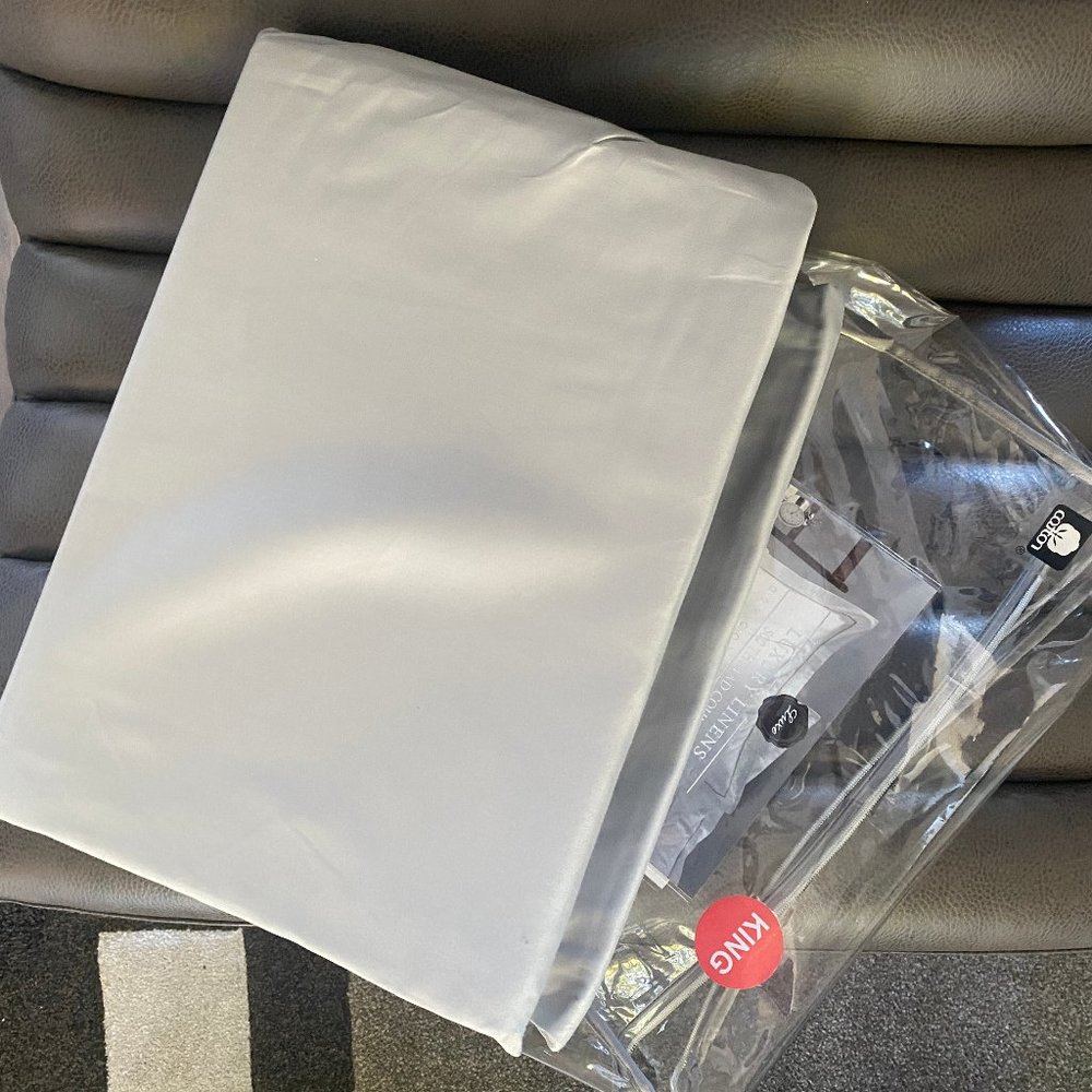 NEW - luxe luxury lines flat sheet gray & 2 pillowcase 500ct 3pc